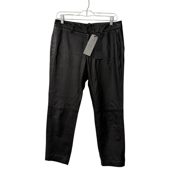 Nili Lotan 6 Lambskin Leather $1295 Straight Leg Tel Aviv Pants Paris Black NEW - Picture 2 of 13